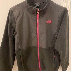 North Face - Light Cotton Full Zip Jacket - Girls XL - Charcoal Gray w/ Pink